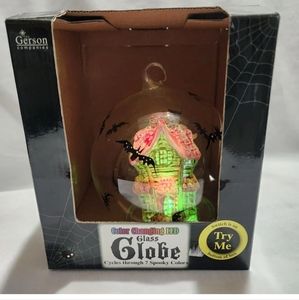Gerson SPOOKY HALLOWEEN LED Glass Globe 7 Changing Colors GHOST HOUSE  EUC W Box